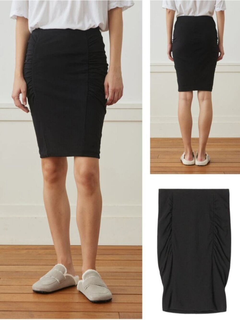 NWT JAMES PERSE Brushed Jersey Ruched Skirt Black Size Small MSRP $245